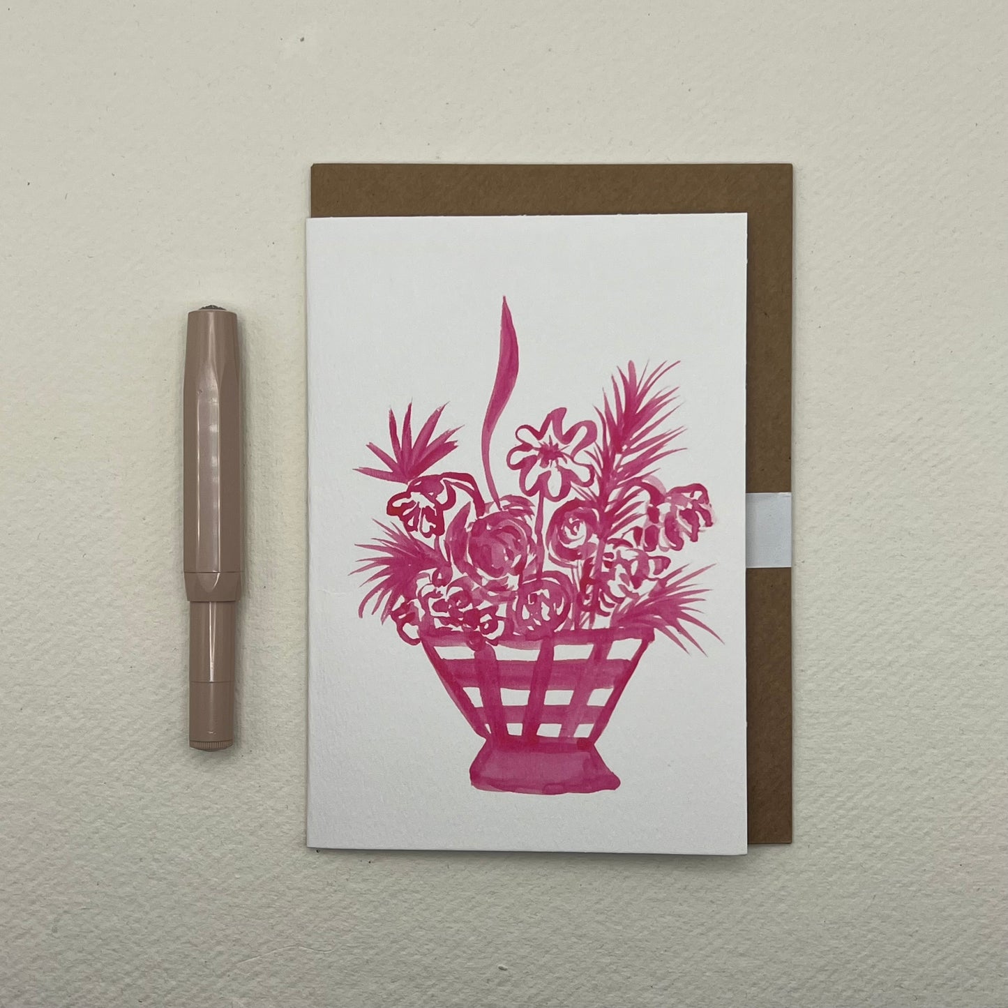 Pink 01 floral vase greeting card | floral notelet