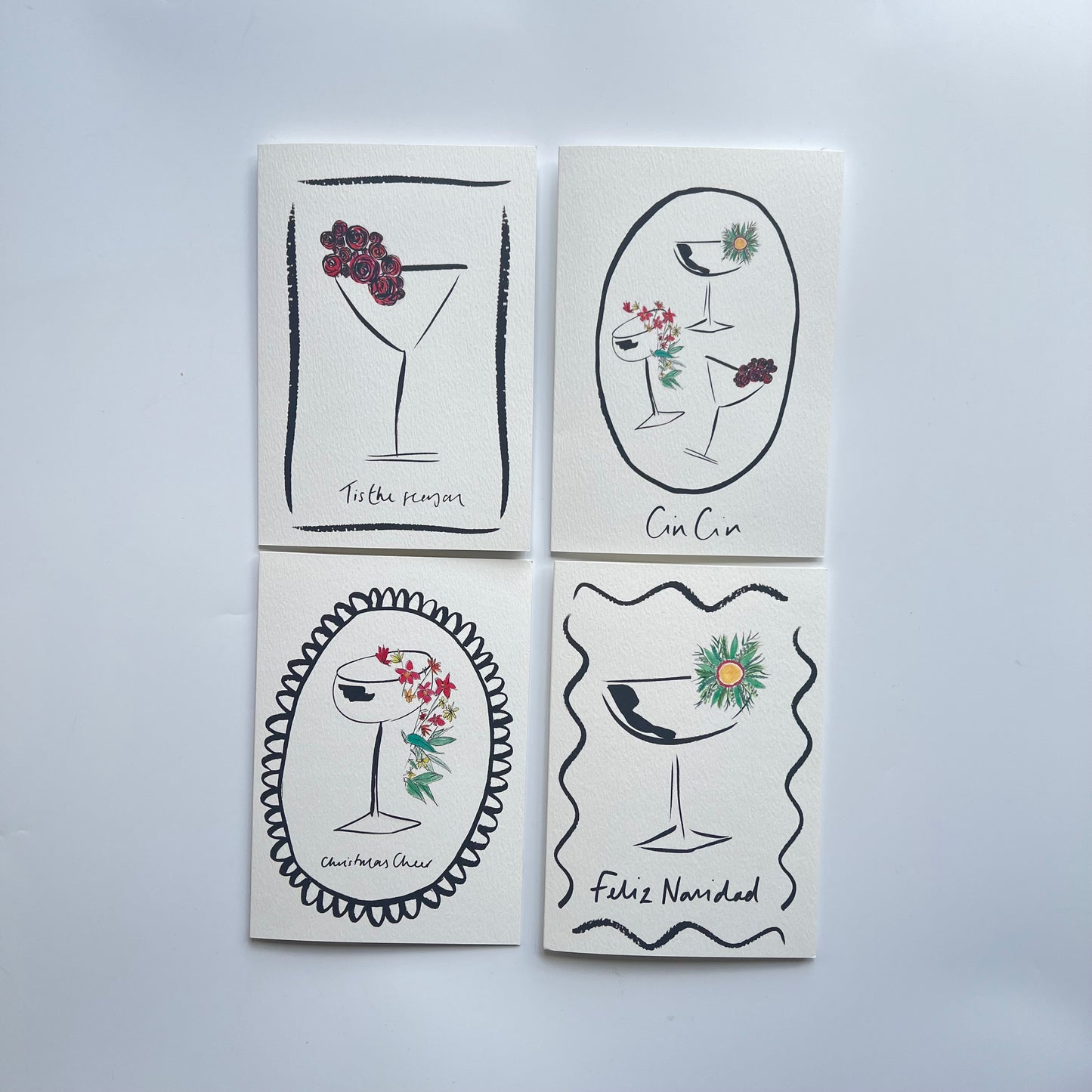 Tis the Season Christmas Card | Floral Cocktail Christmas Card