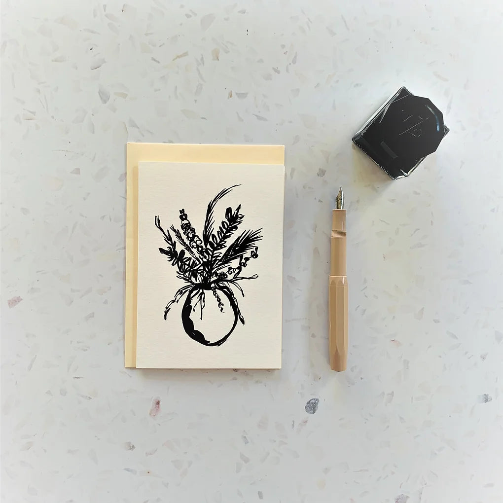 Monochrome Round Vase Greeting Card | Blank vase Card