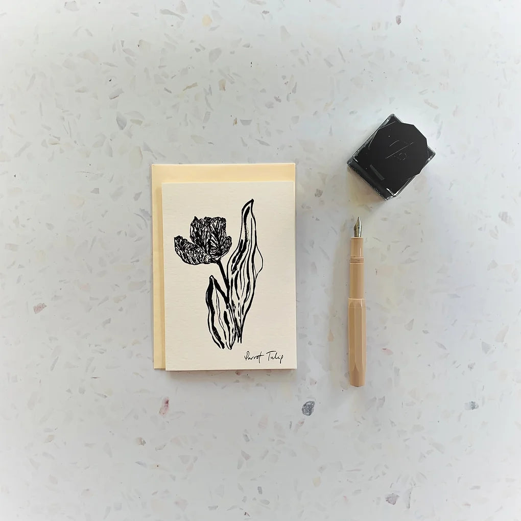 Parrot Tulip Card | Art Print Card | Monochrome Tulip Card