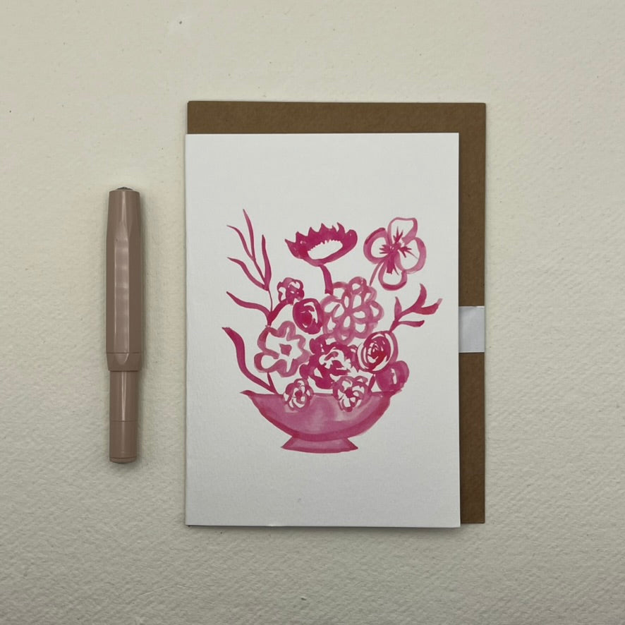 Pink 03 floral vase greeting card | floral notelet
