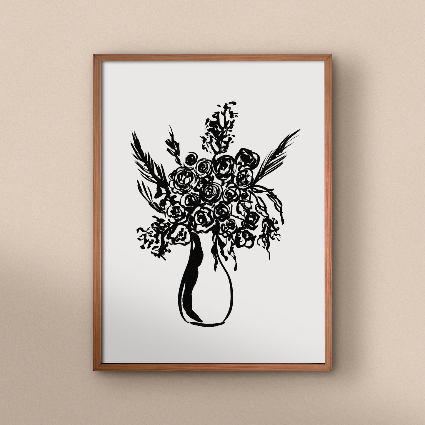 Monochrome Rose Vase Print