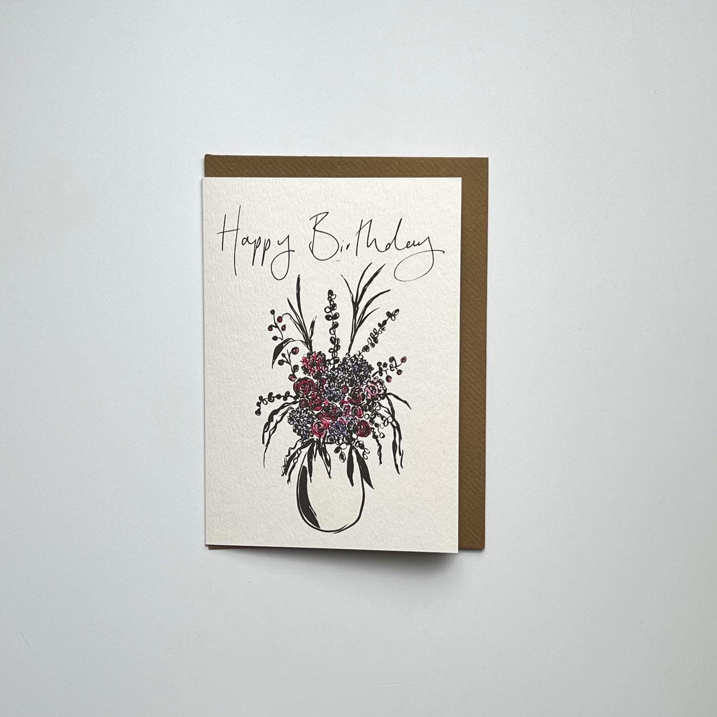 Happy Birthday Hydrangea vase greeting Card | Floral Birthday Card