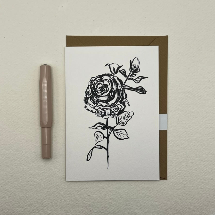 Rose 02 Rose and Bud Card | Monochrome Rose | Rose Greeting Card