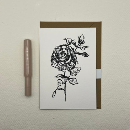 Rose 02 Rose and Bud Card | Monochrome Rose | Rose Greeting Card
