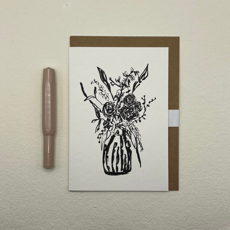 Monochrome Vase Arrangement Greeting Card