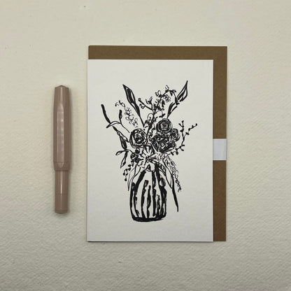 Monochrome Vase Arrangement Greeting Card