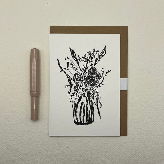 Monochrome Vase Arrangement Greeting Card