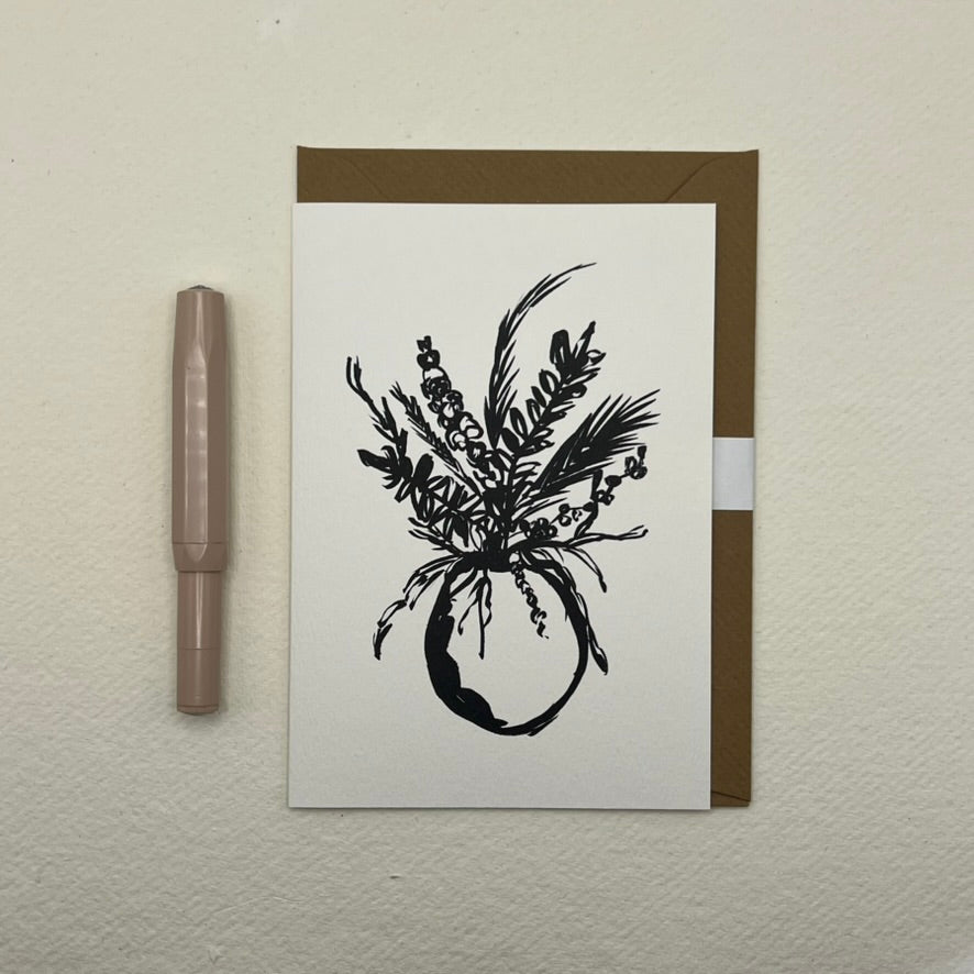 Monochrome Round Vase Greeting Card | Blank vase Card