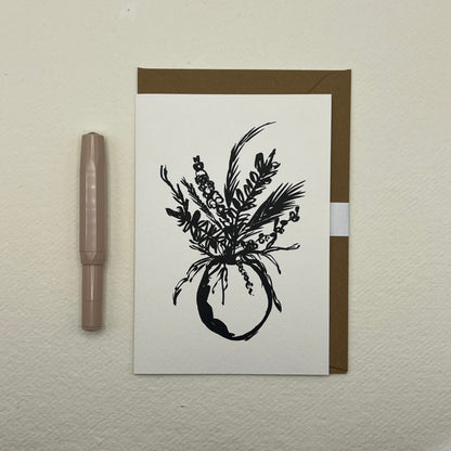 Monochrome Round Vase Greeting Card | Blank vase Card