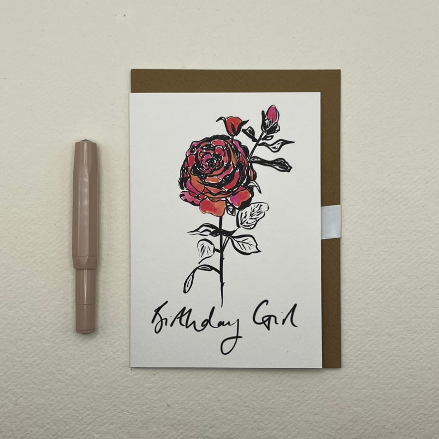 Birthday Girl Pink Rose greeting card | Rose birthday card | Birthday girl card