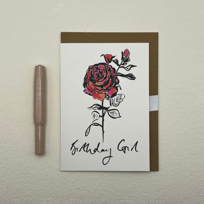 Birthday Girl Pink Rose greeting card | Rose birthday card | Birthday girl card