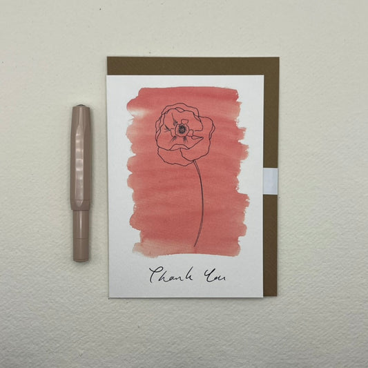 Colourwash Poppy Thank you Greeting Card