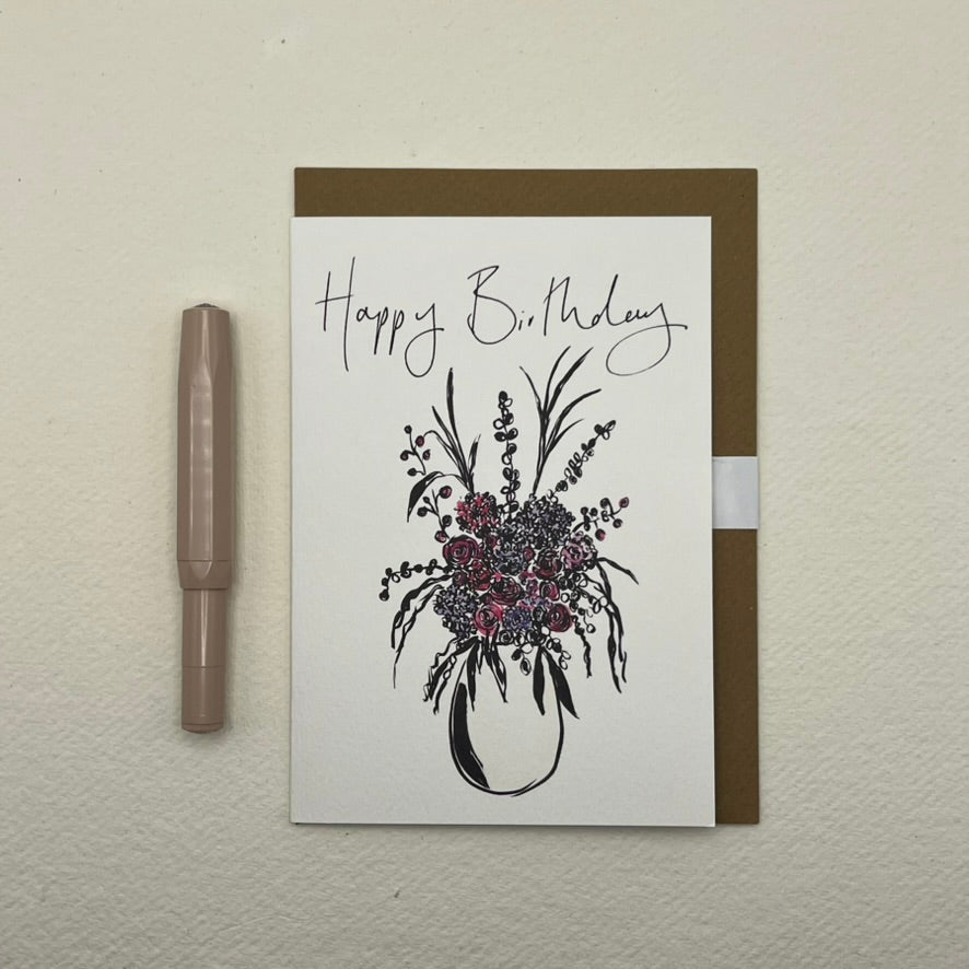 Happy Birthday Hydrangea vase greeting Card | Floral Birthday Card