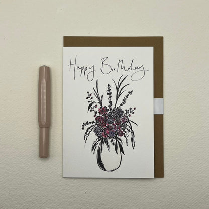 Happy Birthday Hydrangea vase greeting Card | Floral Birthday Card