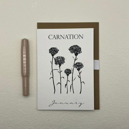 January Birth Flower Card | Carnation Birthday Card | Winter Birthday