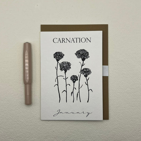 January Birth Flower Card | Carnation Birthday Card | Winter Birthday
