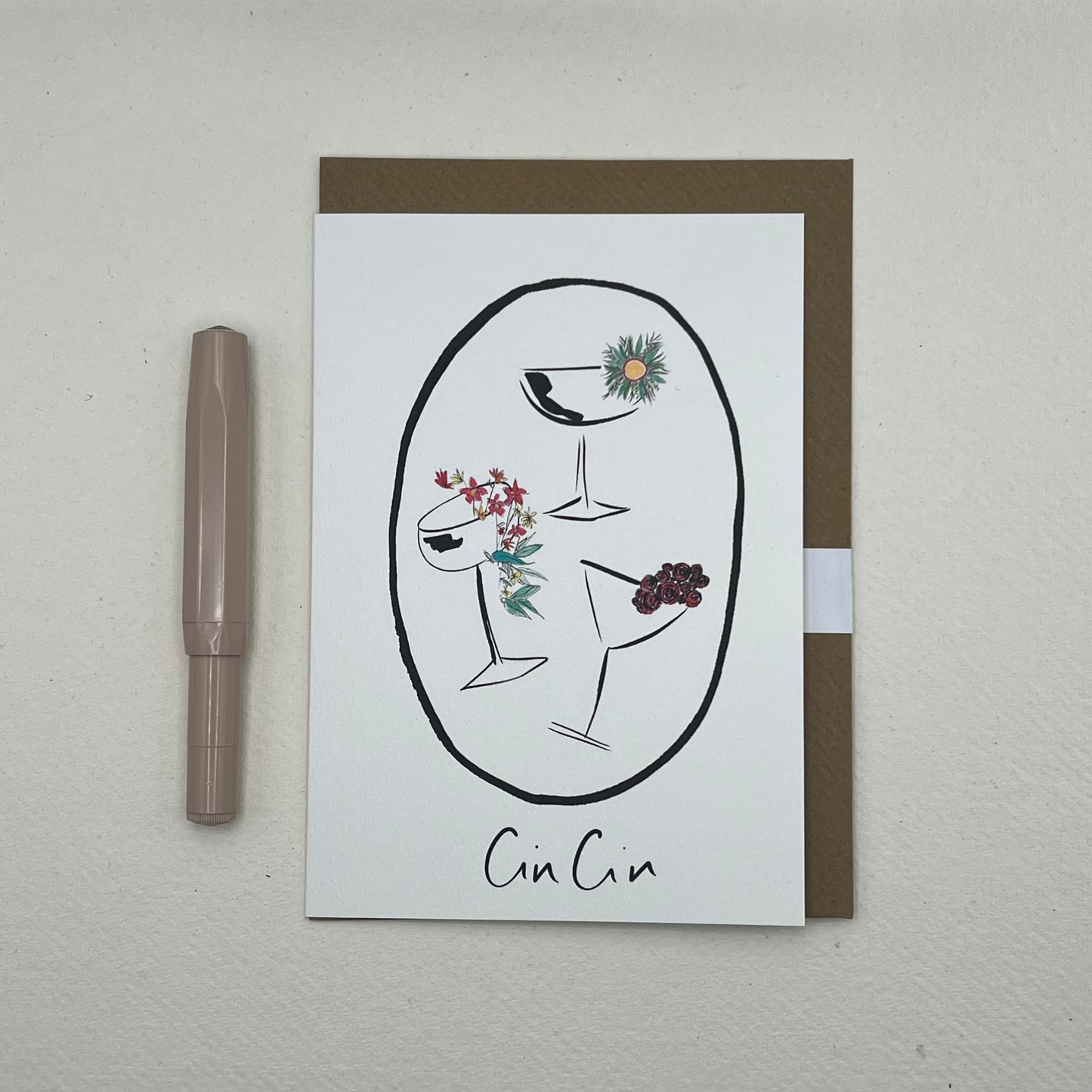 Cin Cin Christmas Greeting Card | Floral Christmas Cocktail Card