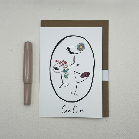 Cin Cin Christmas Greeting Card | Floral Christmas Cocktail Card