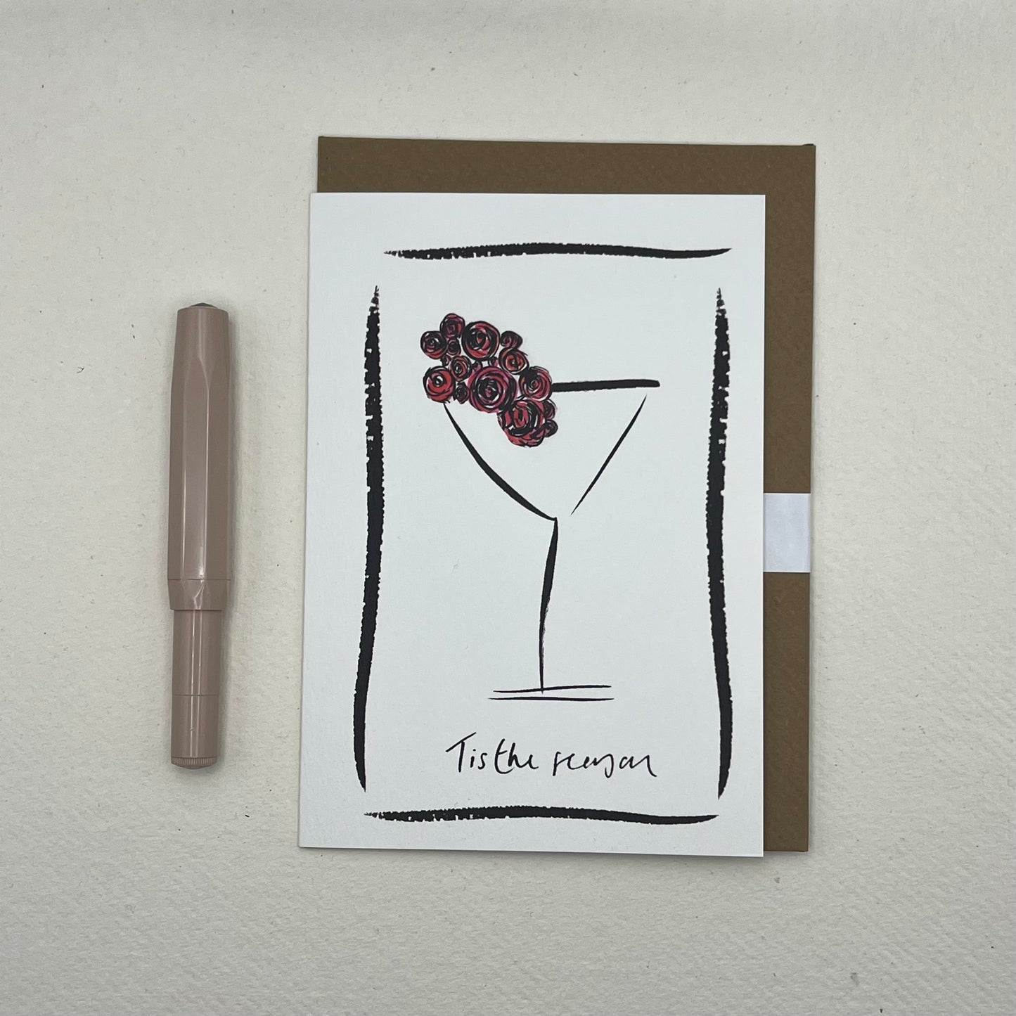 Tis the Season Christmas Card | Floral Cocktail Christmas Card