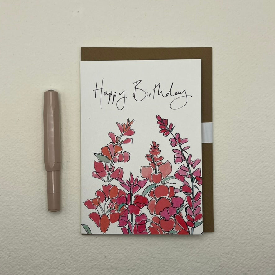 Happy Birthday Snapdragon card | Snapdragon Card | Pink Floral Card