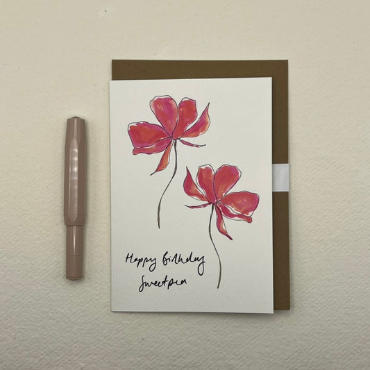 Happy Birthday Sweet Pea Card | Pink floral Birthday Card
