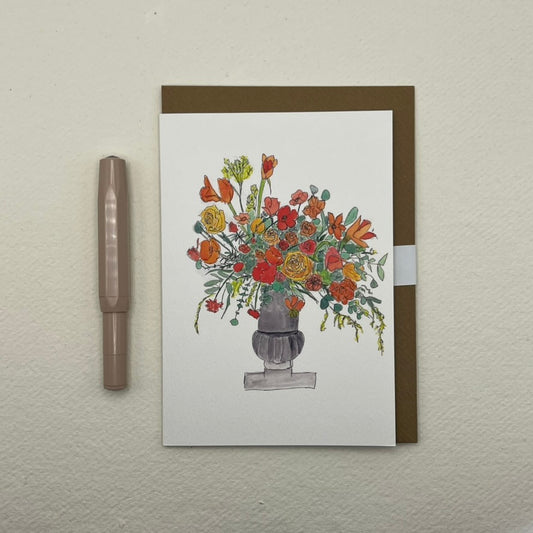 Red and Orange Floral Display Greeting Card | Floral notecard