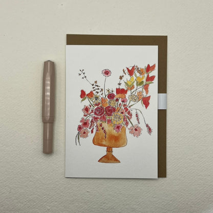 Red and Gold Floral display greeting card | Floral blank Card