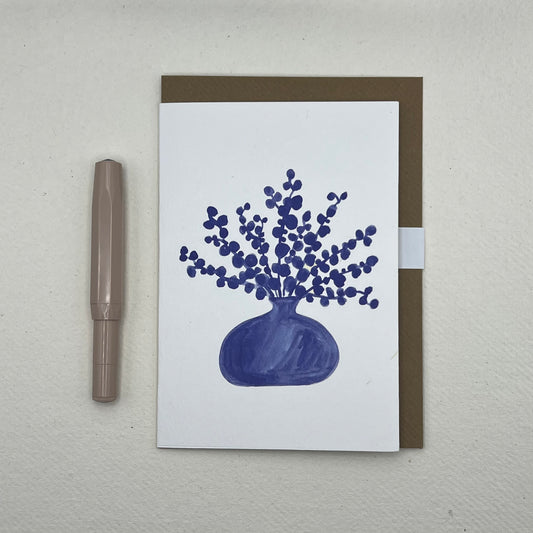 Blue 01 table vase greeting card | Blue floral greeting card
