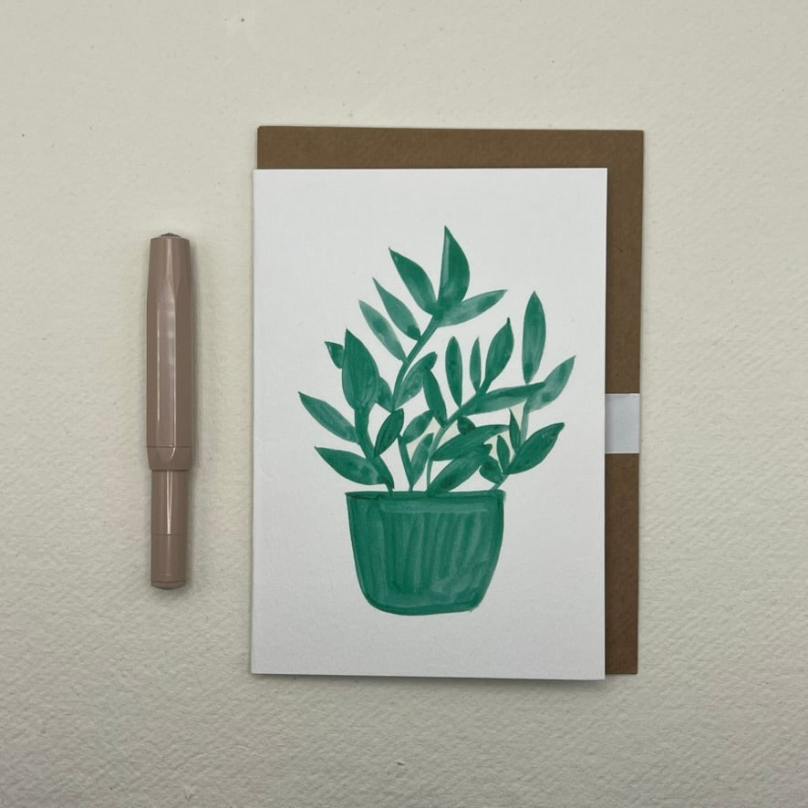 Green 03 floral vase greeting card | floral notelet
