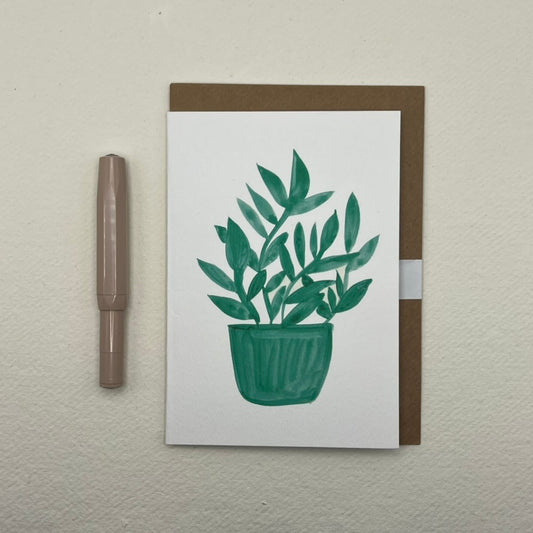 Green 03 floral vase greeting card | floral notelet